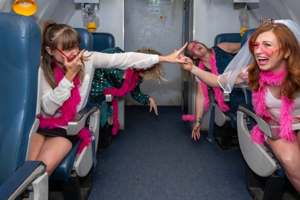 A hen party having fun in an escape room